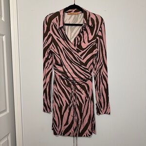 Andamane Jane Mini Wrap Dress Zebra Print Pink Brown (Size 42/US 6)